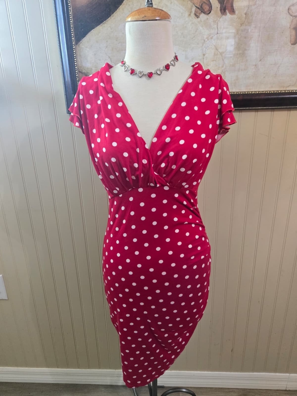Capelli of New York Red and White Polka Dot Wrap-Style Midi Dress